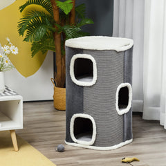 4-Story Cat House for Indoor, Cat Condo with Sisal Scratching Surface, Removable Cushion, 16" x 16" x 29", Grey