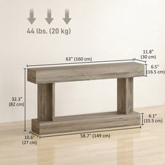 63 Inch Long Console Table, Vintage Narrow Entryway Table with Storage Shelf for Living Room and Hallway, Dark Brown