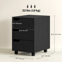 3 Drawer File Cabinet, Mobile Vertical Filing Cabinet with Wheels, Printer Stand with Storage for Home Office, Oak