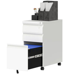 3 Drawer Filing Cabinet with Lock, Steel Office Storage Cabinet with Hanging Bar for A4, Legal, Letter Files, Black