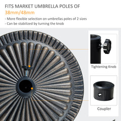 Round Umbrella Base Φ19.1", 31.5 lbs Resin Stand with Decorative Design for Poles 1.5"/1.9", Bronze