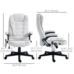 Reclining Massage Office Chair, Executive Office Chair with High Back, Swivel Wheels, White