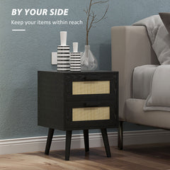 Boho Design Nightstand Set of 2, Side End Table with 2 Drawers for Living Room, Bedroom
