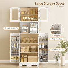 71" Kitchen Pantry Cabinet, Freestanding Kitchen Hutch with 8 Door Shelves, Adjustable Shelf and Acrylic Doors, Black