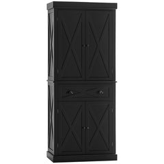 72.5" Kitchen Pantry Cabinet, Freestanding Storage Cabinet with 4 Doors, Drawer and Adjustable Shelves, Black