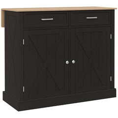 Kitchen Island with Drop Leaf, Rolling Kitchen Cart with 2 Drawers, Adjustable Shelves and Wood Countertop, Black