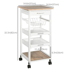 Rolling Kitchen Island Cart, Mobile Utility Storage Cart with Drawer, Wire Storage Basket, Removable Tray, Grey