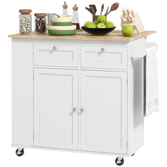Kitchen Island with Power Outlet and Drop Leaf, Rolling Kitchen Cart with 2 Drawers and Adjustable Shelves, Black