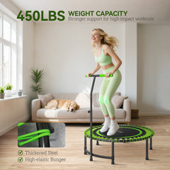 45" Rebounder Trampoline for Adults, Mini Fitness Trampoline Bungee Rebounder with 5-Level Adjustable Handle