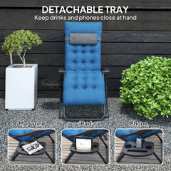 Padded Folding Recliner Chair, Patio Lounger with Cupholder, Adjustable Backrest, Removable Cushion, Black