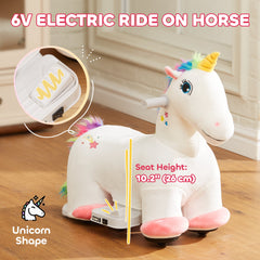 6V Ride on Unicorn, Battery Powered Kids Riding Pony with Music Forward, Aged 18-36 Months, White