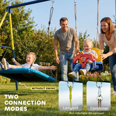 Kids Swing Set, Heavy Duty Metal 2 Seat Swing Stand Set with Ground Stakes, Supports 150 kg, Indoor Outdoor, Blue