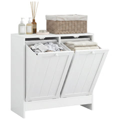 Tilt-Out Laundry Storage Cabinet, Modern Laundry Hamper with 2 Compartments for Bathroom Washroom, Black