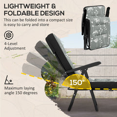 Outdoor Lounge Chair with Padded Cushion, Folding Reclining Patio Garden Chair with Recline Back, Footrest, for Poolside, Patio, Blue