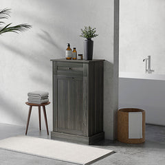 Kitchen Tilt Out Trash Bin Cabinet, Free Standing Recycling Cabinet, Trash Can Holder with Drawer, White
