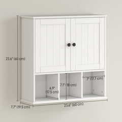 Farmhouse Bathroom Wall Cabinet, Wall Mounted Medicine Cabinet with Adjustable Shelf, Open Compartments, White