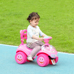 Toddlers Push Car with Horn, Light, Music, Anti-Over-Backwards Device, Steering Wheel, Under Seat Storage, Pink