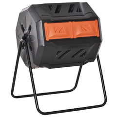 43 Gallon (160L) Tumbling Compost Bin Outdoor Dual Chamber 360° Rotating Composter with Sliding Doors, Solid Steel Frame and Gloves, Black