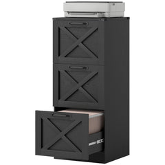 2 Drawer File Cabinet with Silent Slides, Vertical Farmhouse Filing Cabinet Fits Letter/A4 Size Home Office, Black