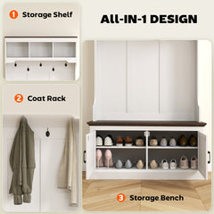 3-in-1 Hall Tree with Bench, Coat Rack with Shoe Storage, Distressed Black