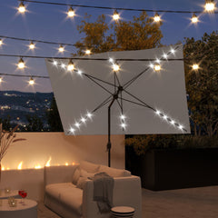 6.5x10ft Patio Umbrella Rectangle Solar Powered Tilt Aluminum Outdoor Market Parasol with LEDs Crank (Light Coffee)