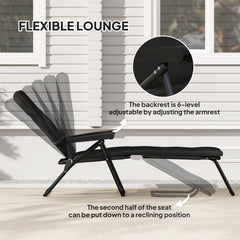 Foldable Lounge Chair, Reclining Patio Sun Lounger with 6-Position Adjustable Back, Blue and White