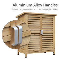 Wooden Garden Storage Shed Kit Wood Garage Tool Organisation Cabinet with 2 Door , 34" x 18" x 38", Natural