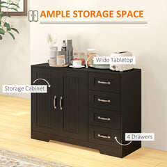 Modern Sideboard Buffet Cabinet with Drawers and Beadboard Door Cupboard Kitchen Storage Cabinet White