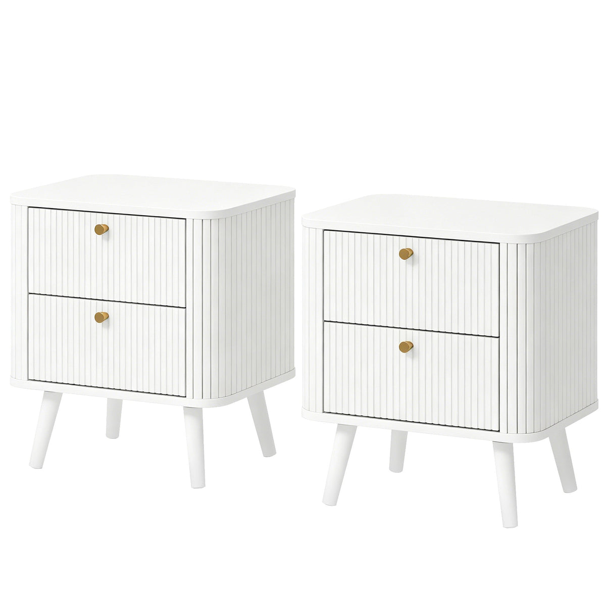 Modern Nightstand Set of 2, Bedside Table with 2 Drawers, Side End Table for Bedroom, Living Room, White Wood Grain