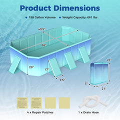 Non-Inflatable Swimming Pool Portable Around Ground Pool with 8 Support Panels-Gradient