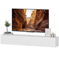 71" Floating TV Stand for TVs up to 72 Inch, Wall Mount Media Console with 2 Fluted Flip-Down Doors, Cable Hole, Black