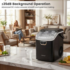Nugget Ice Maker Countertop with Audible Ice Full Alarm-Black