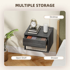 Floating Nightstand Set of 2, Wall Mounted Bedside Table with Drawer for Bedroom Black