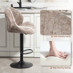 Bar Stools Set of 2, Swivel Barstools with Back, Adjustable Height and Footrest for Kitchen Island, Dining Room, Beige