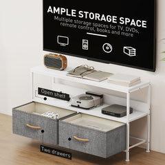 TV Stand with Charging Station, TV Table with 2 Foldable Linen Drawers and Open Shelf for 47 Inch Television, Black