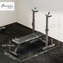 Adjustable Weight Bench, Foldable Bench Press with Barbell Rack and Dip Station for Home Gym, Strength Training Multiuse Workout Bench, Black