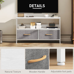 TV Stand with Charging Station, TV Table with 2 Foldable Linen Drawers and Open Shelf for 47 Inch Television, Black