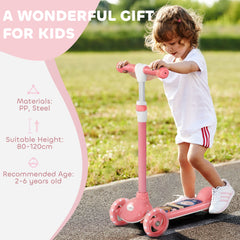 3 Wheel Kids Scooter, Toddler Kick Scooter with Adjustable Height, Rear-Fender Brake, LED Light, TPE Handlebar, Blue