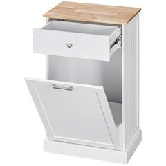 Kitchen Tilt Out Trash Bin Cabinet, Free Standing Recycling Cabinet, Trash Can Holder with Drawer, White
