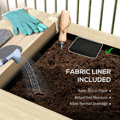 Raised Garden Bed, Wood Planter Box with Side Table, Bottom Shelf, Bed Liners and Drainage Holes, Natural