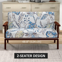 Compact Loveseat Sofa Couch Linen Fabric Double Seat Sofa with Rubber Wood Legs Cream White