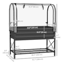Raised Garden Bed with Cover, Metal Elevated Planter Box with Bottom Shelf and Liner, Black