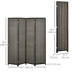 4 Panel Room Divider, 6 Ft Tall Indoor Portable Folding Privacy Screens, Bamboo Hand-Woven Freestanding Partition Wall Divider for Home Office, Brown