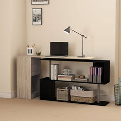55" Corner Computer Desk, 360° Rotating L-Shaped Desk, Home Office Workstation with 3-Tier Shelves, Bookshelf, Black