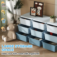 3 Tier Kids Toy Organizer and Storage Bins with 6 Plastic Drawers, Blue