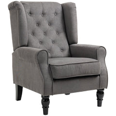Fabric Accent Chair, Button Tufted Armchair, Upholstered Modern Living Room Chair, Wingback Chair with Wood Legs, Rolled Arms, Thick Padding for Bedroom, White