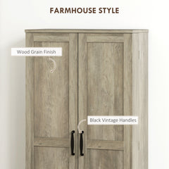 50" Pantry Storage Cabinet, Farmhouse Kitchen Pantry Cabinet with Doors, Adjustable Shelves, Distressed Grey