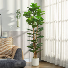 6FT Artificial Fiddle Leaf Fig Tree, Fake Potted Tree with Solid Wood Trunks and Lifelike Leaves for Indoor Decor, Green