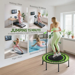45" Rebounder Trampoline for Adults, Mini Fitness Trampoline Bungee Rebounder with 5-Level Adjustable Handle