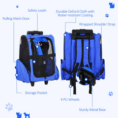 2-IN-1 Pet Luggage Box Backpack Carrier Cats Dogs w/ Handle, Rolling Wheel Grey